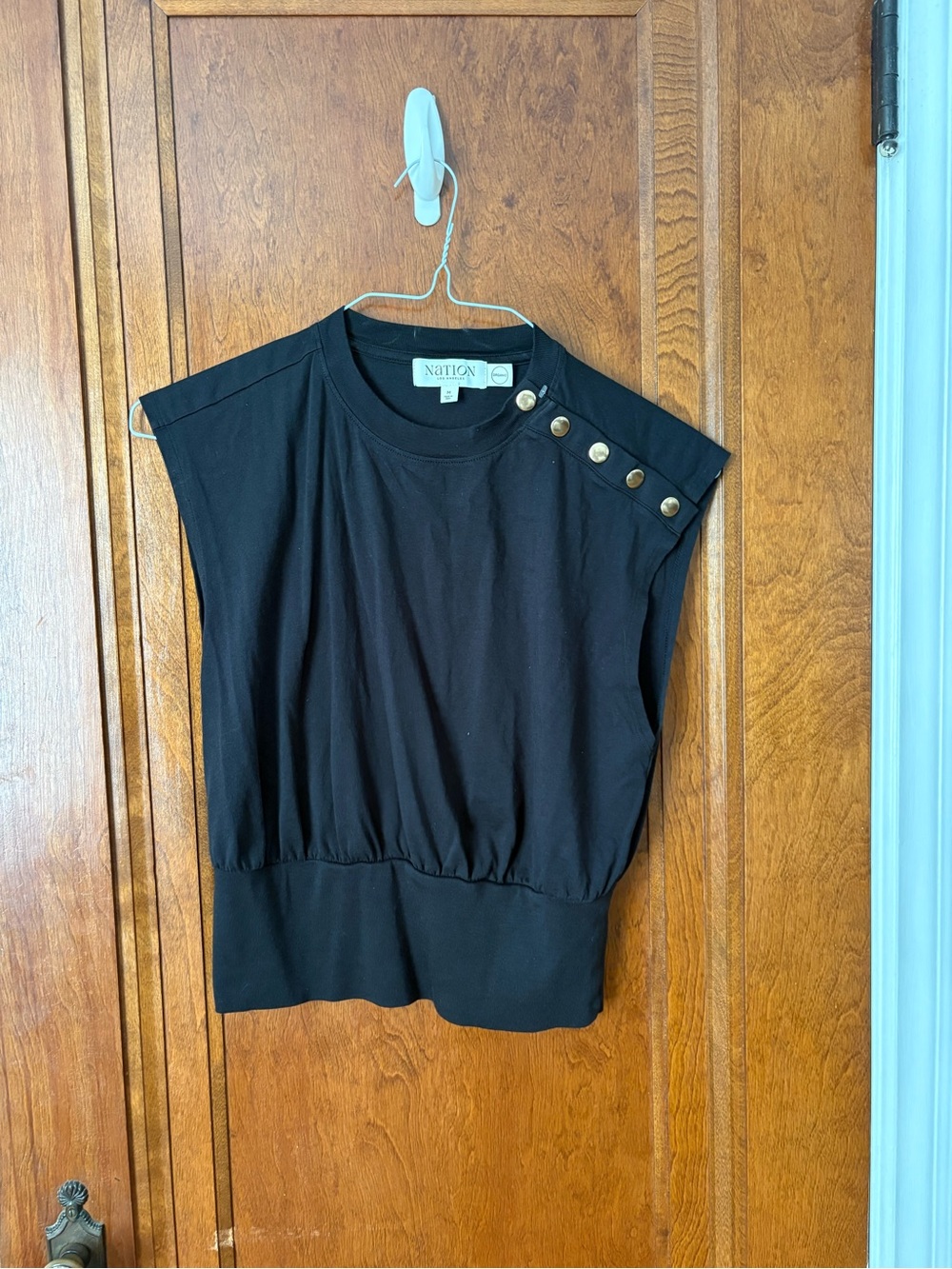 Nation LTD Black Sleeveless Top with Gold Shoulder Buttons - medium